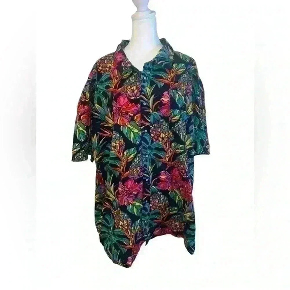 Amongst Others 90s Colorful Floral Pineapple Hawaiian Shirt L - Picture 1 of 8